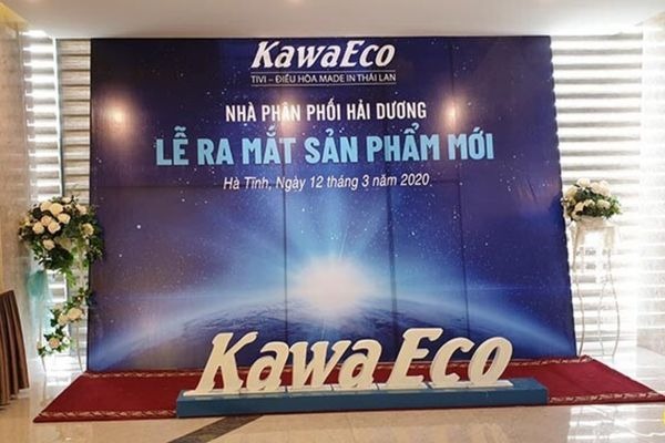 Thi công backdrop lễ ra mắt in bạt Hiflex giá rẻ