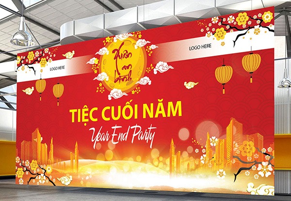 Thi công backdrop tất niên tại HCM