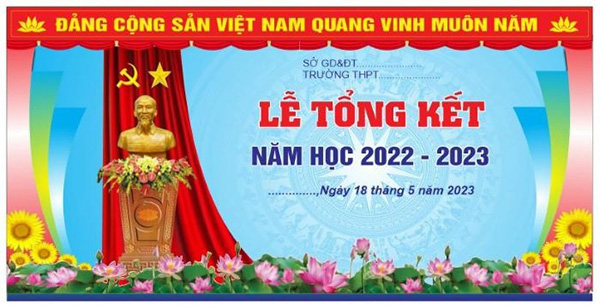 Mẫu backdrop lễ tổng kết năm học trường THPT trang trọng