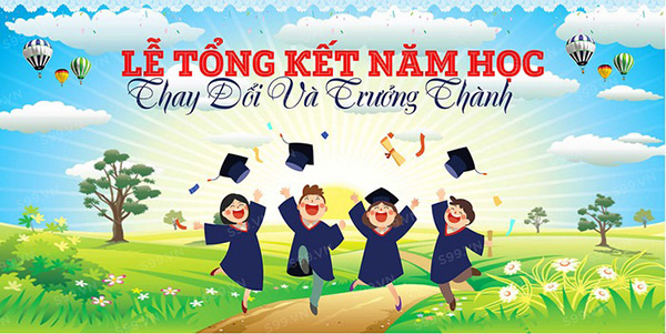 Mẫu backdrop lễ tốt nghiệp trường tiệu học ấn tượng