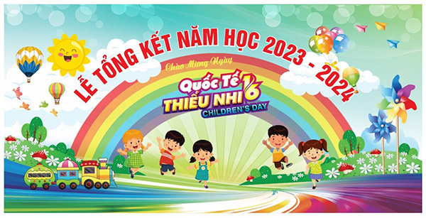 Mẫu backdrop lễ tổng kết trường mầm non dễ thương