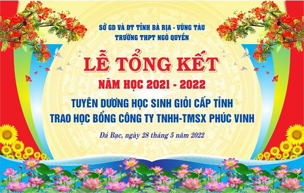 Mẫu backdrop lễ tổng kết năm học trường THPT Ngô Quyền