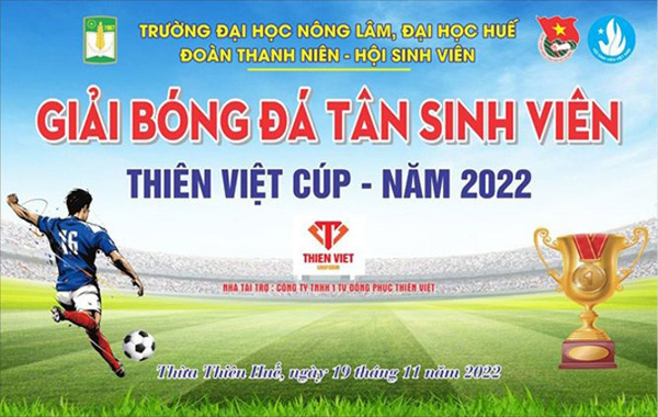 Mẫu backdrop giải bóng đá cho tân sinh viên