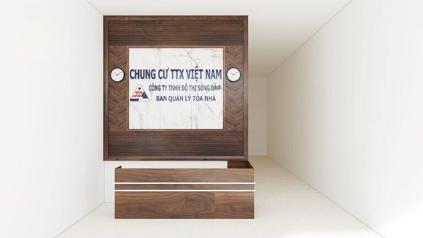 Thiết kế mẫu backdrop quầy lễ tân sang trọng