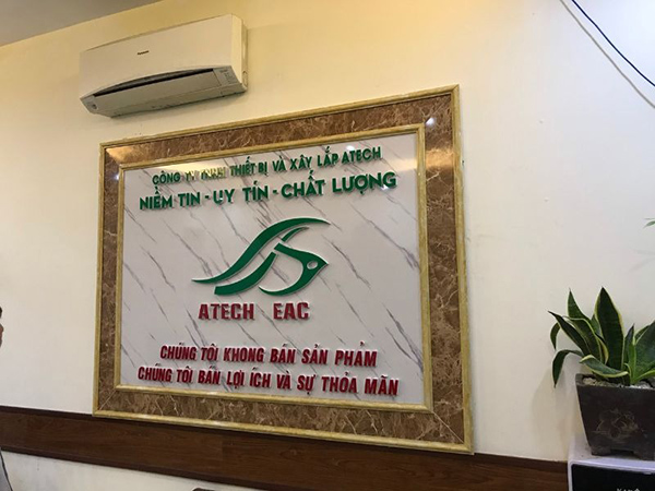 Mẫu backdrop công ty ốp đá sang trọng
