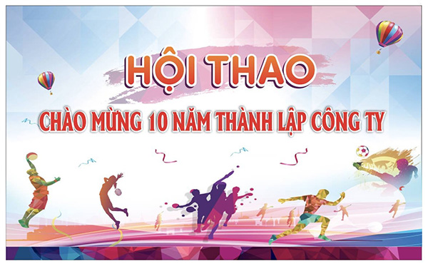 Mẫu backdrop ngày hội thể thao kỷ niệm 10 năm thành lập