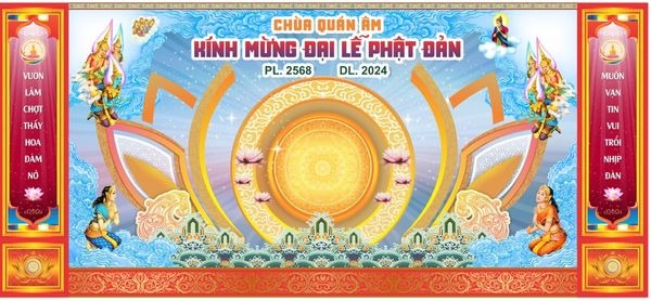 Mẫu backdrop phật đản chùa Quán Âm