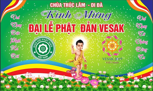 Mẫu backdrop phật đản chùa Trúc Lâm