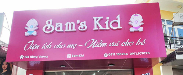 Mẫu bảng hiệu shop mẹ v&agrave; b&eacute; Sam Kid