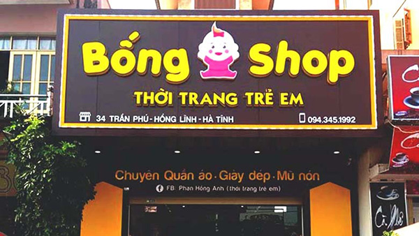 Mẫu bảng hiệu shop quần &aacute;o trẻ em Bống Shop