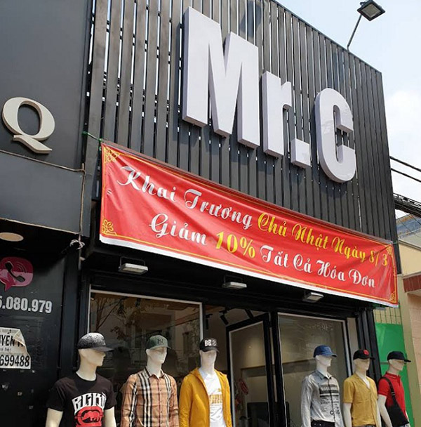 Mẫu bảng hiệu shop quần áo nam Mr.C