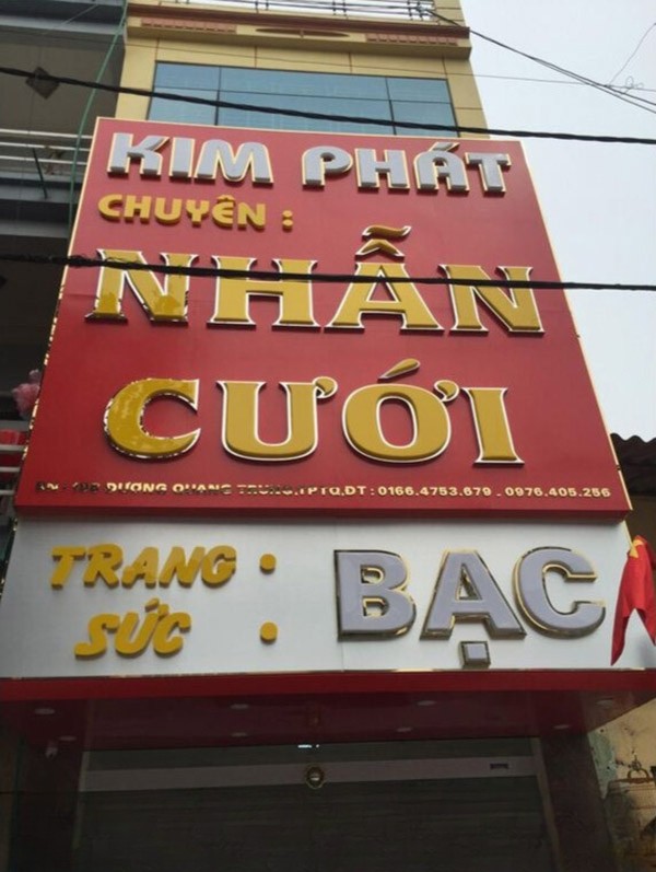 Mẫu bảng hiệu chữ mica hút nổi viền Inox tiệm vàng Kim Phát