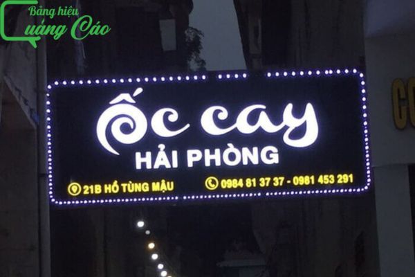 Bảng hiệu qu&aacute;n Ốc Cay Hải Ph&ograve;ng thiết kế hộp đ&egrave;n led 3d