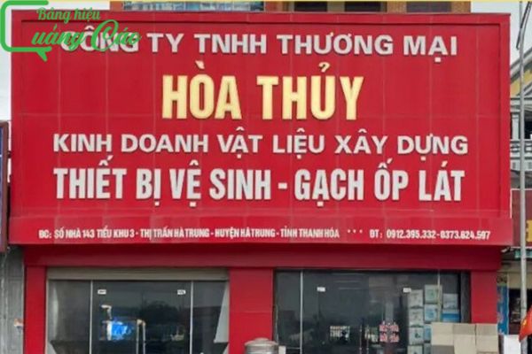 Bảng hiệu vật liệu xây dựng Hòa Thủy bằng Alu