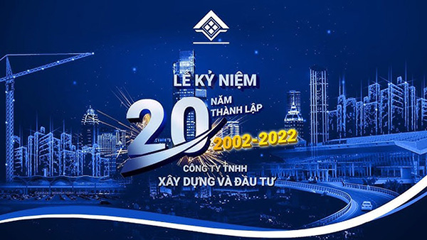 Mẫu background kỷ niệm 20 năm th&agrave;nh lập c&ocirc;ng ty X&acirc;y dựng v&agrave; đầu tư