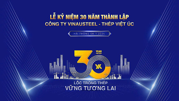 Mẫu background th&agrave;nh lập c&ocirc;ng ty 30 năm Th&eacute;p Việt &Uacute;c