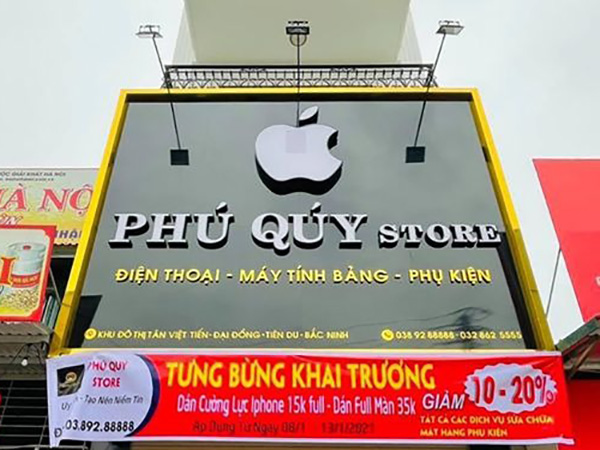 Mẫu bảng hiệu tiệm điện thoại Ph&uacute; Qu&yacute; Store