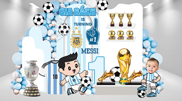 Thiết kế background sinh nhật b&eacute; trai chủ đề b&oacute;ng đ&aacute; 