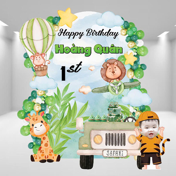 Mẫu backdrop sinh nhật b&eacute; trai chủ đề th&uacute; cưng