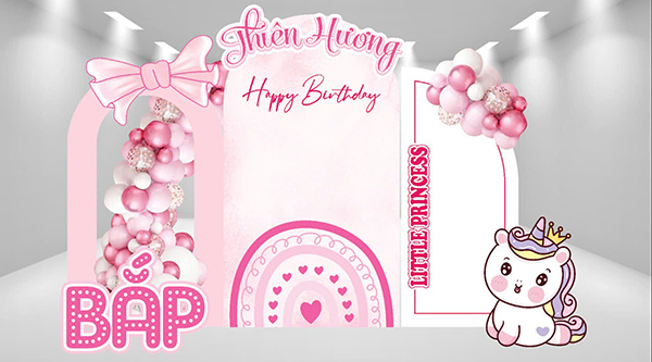 Thiết kế ph&ocirc;ng nền sinh nhật b&eacute; g&aacute;i đ&aacute;ng y&ecirc;u, ấn tượng