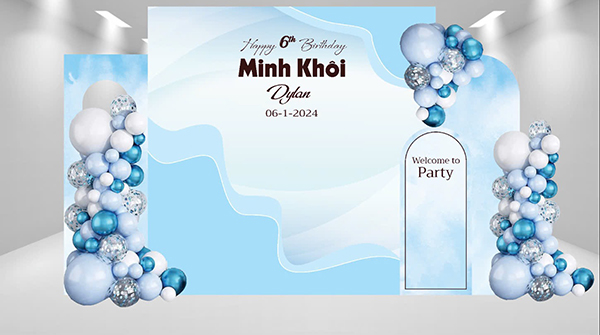 Mẫu background sinh nhật b&eacute; trai phong c&aacute;ch đơn giản