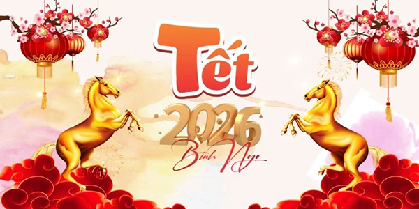 Mẫu backdrop tết 2026 B&iacute;nh Ngọ thu h&uacute;t v&agrave; may mắn