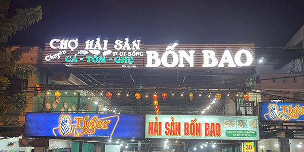 Mẫu bảng hiệu chợ hải sản Bốn Bao
