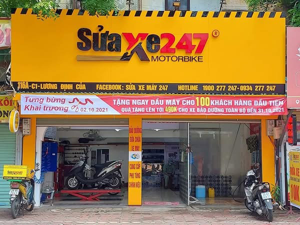 Mẫu biển quảng c&aacute;o sửa xe m&aacute;y 247 bằng Alu