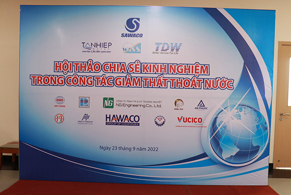 Mẫu backdrop hội thảo chia sẽ kinh nghiệm trong công tác giảm thất thoát nước