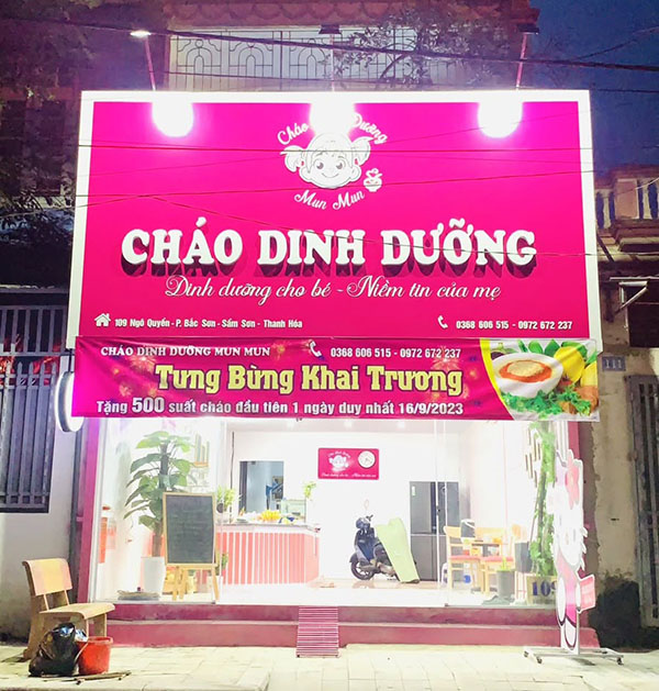 Mẫu bảng hiệu cháo dinh dưỡng thi công bằng mặt dựng Alu chữ nổi Mica