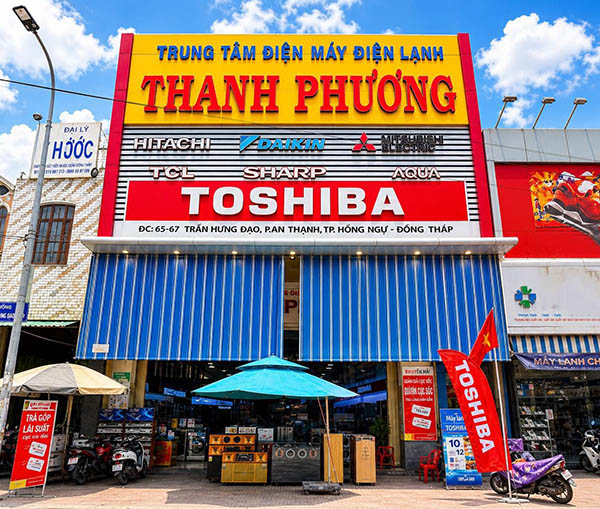 Mẫu bảng hiệu điện máy điện lạnh Thanh Phương được lắp đặt và thi công chuẩn