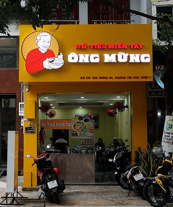 Mẫu bảng hiệu quán hủ tiếu miền Tây làm bằng mặt dựng Alu chữ nổi Mica