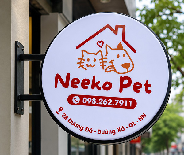 Mẫu hộp đèn hút nổi Mica cho shop thú cưng