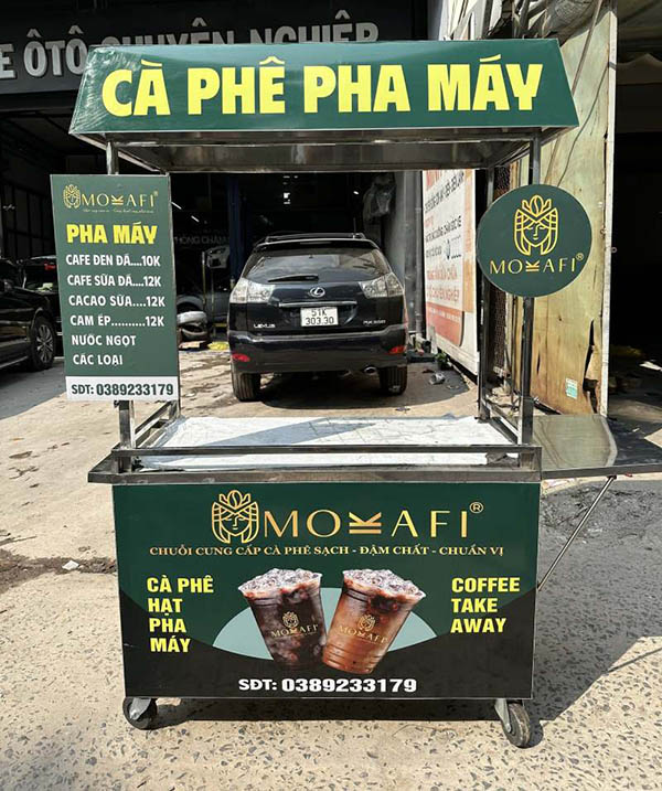 Mẫu bảng hiệu cafe mang đi dạng xe đẩy