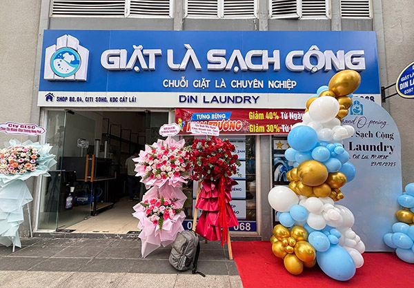 Mẫu bảng hiệu tiệm giặt ủi Giặt Là Sạch Cộng