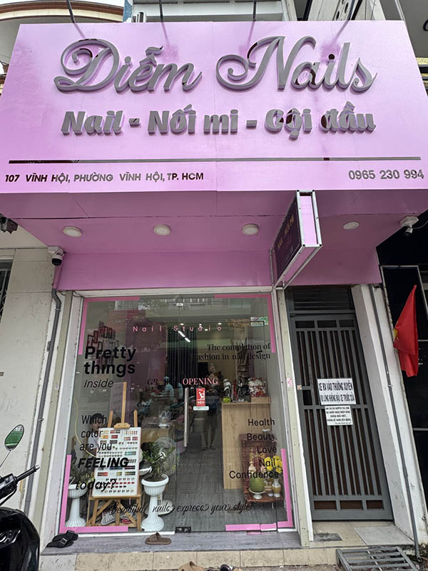 Mẫu bảng hiệu nail thương hiệu Diễm Nail kết hợp kinh doanh gội đầu