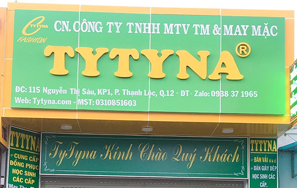 Mẫu bảng hiệu công ty may mặc TYTYNA