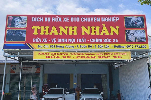 Mẫu bảng hiệu dịch vụ rửa xe ô tô chuyên nghiệp thương hiệu Thanh Nhàn