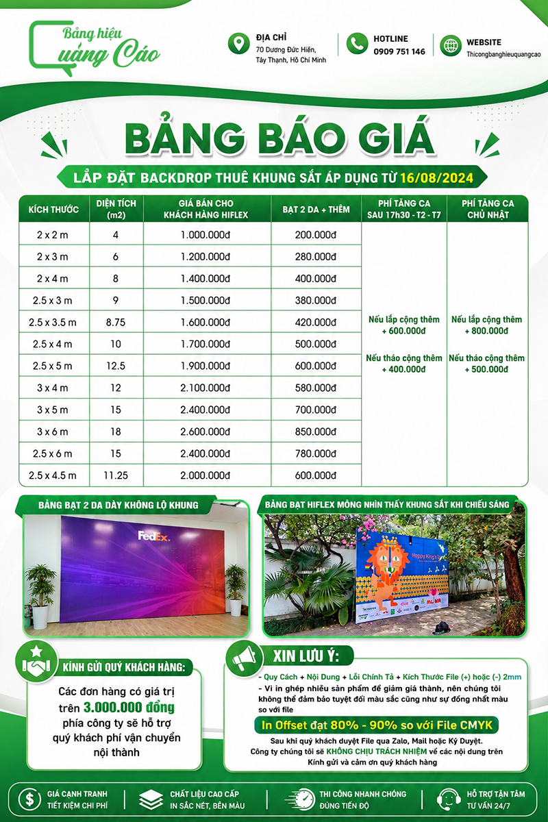 Bảng báo giá thi công backdrop trọn gói tại Thi Công Bảng Hiệu Quảng Cáo