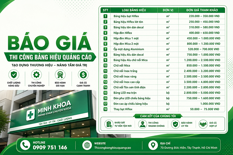 Bảng báo giá làm bảng hiệu quảng cáo giá rẻ tại Thi Công Bảng Hiệu Quảng Cáo