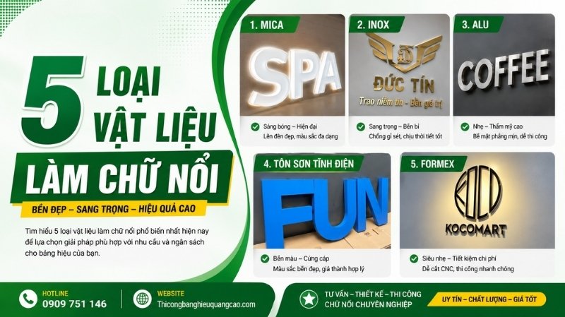 5 Loại Vật Liệu Làm Chữ Nổi Cho Bảng Hiệu, Vách Logo Công Ty Đẹp