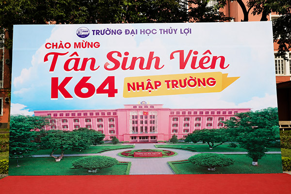 Mẫu backdrop chào mừng tân sinh viên khóa K64 nhập trường