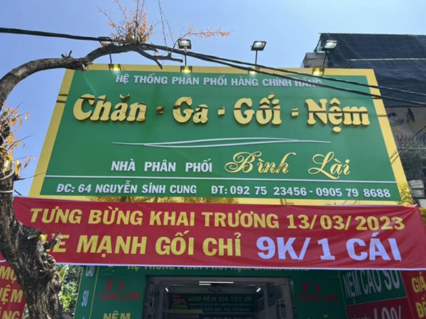 Mẫu bảng hiệu chăn ga gối đệm thược nhà phân phối Bình Lài