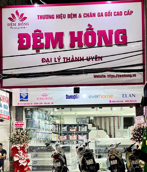 Mẫu bảng hiệu cửa hàng chăn ga gối đệm cao cấp Đệm Hồng