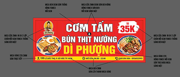 File thiết kế kỹ thuật bảng hiệu Mica sáng đèn Cơm Tấm Dì Phượng