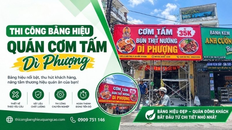 Dự Án Thi Công Bảng Hiệu Quán Cơm Tấm & Bún Thịt Nướng Dì Phượng
